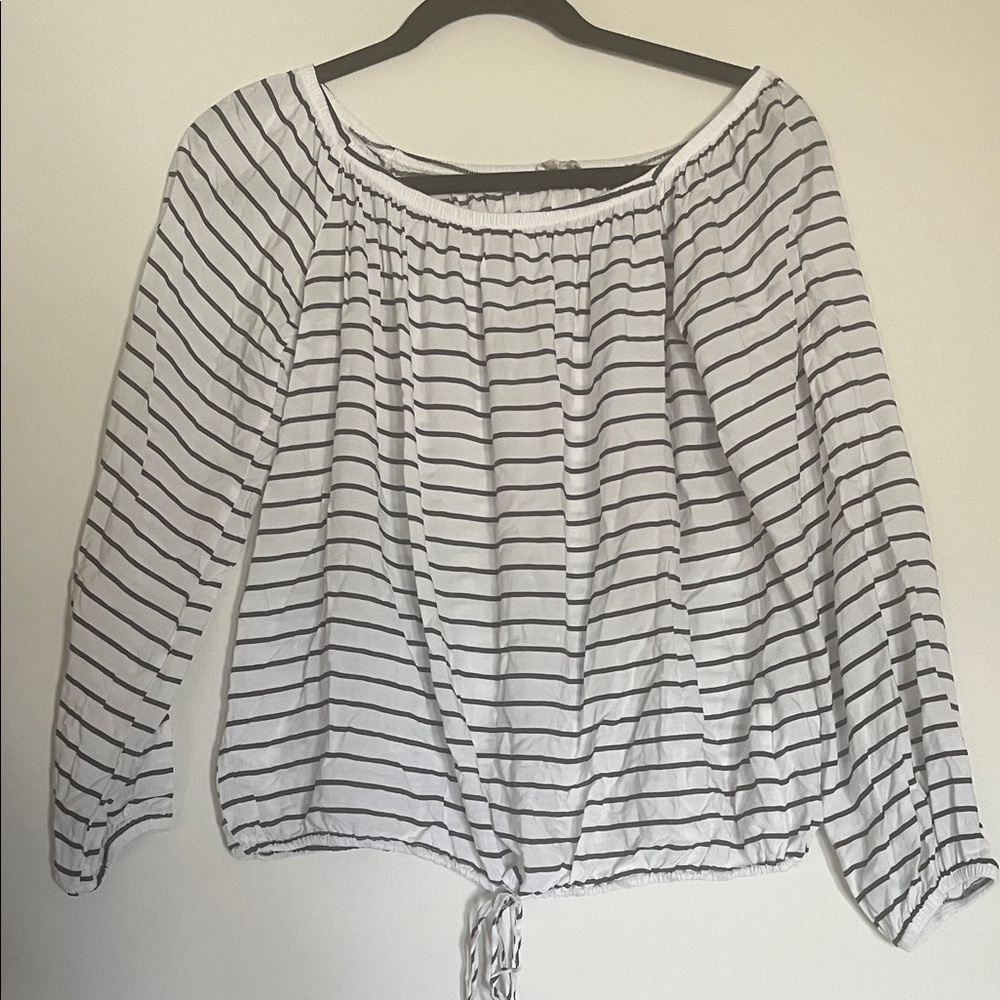 Altar'd State Dark Gray and White Striped Blouse